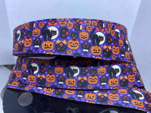 NEW 1 yard 1 inch Vintage Retro Classic Halloween Black Cats and Moons with Pumpkins Print Grosgrain Ribbon