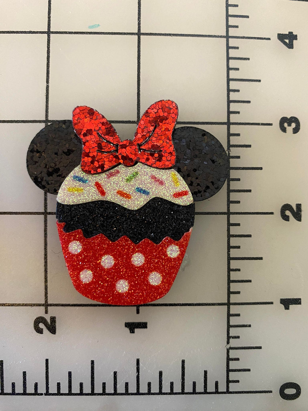 New Minnie Mouse Cupcake Pieced Glitter Felt Applique