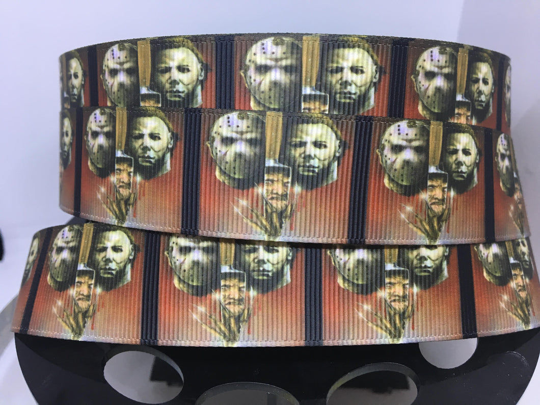 1 yard 1 inch Freddie Jason and Mike Myers Movies Grosgrain Ribbon - Horror Movies Nightmare Halloween
