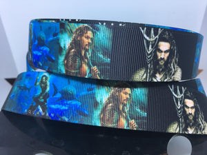 CLEARANCE 1 yard 1 inch Aqua Man Movie Grosgrain Ribbon (Aquaman)