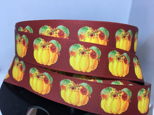 1 yard 7/8" Mickey shaped Pumpkin Print - Bow Making Ribbon - Grosgrain Fall Autumn
