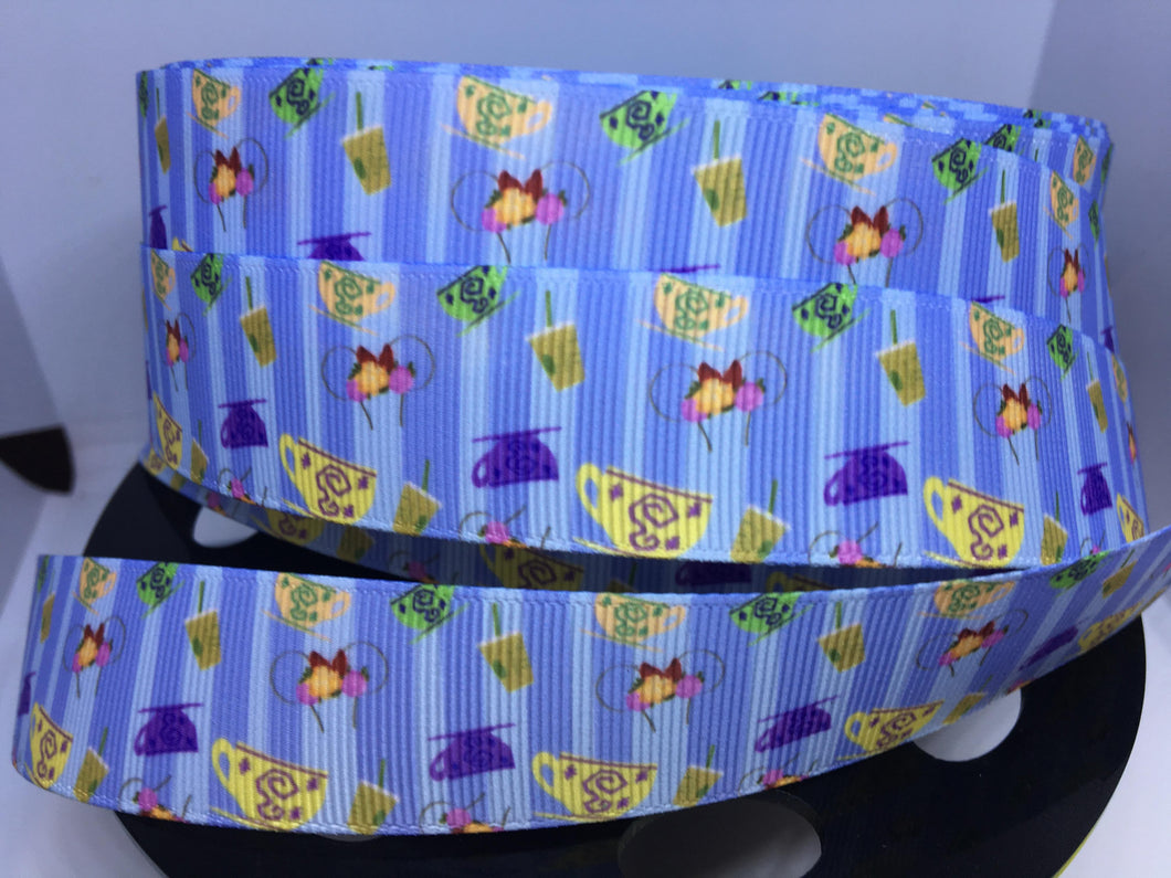 1 yard 1 inch Alice Teacups and Starbucks Bow Making Ribbon - Alice in Wonderland Tea Cup Custom Ears