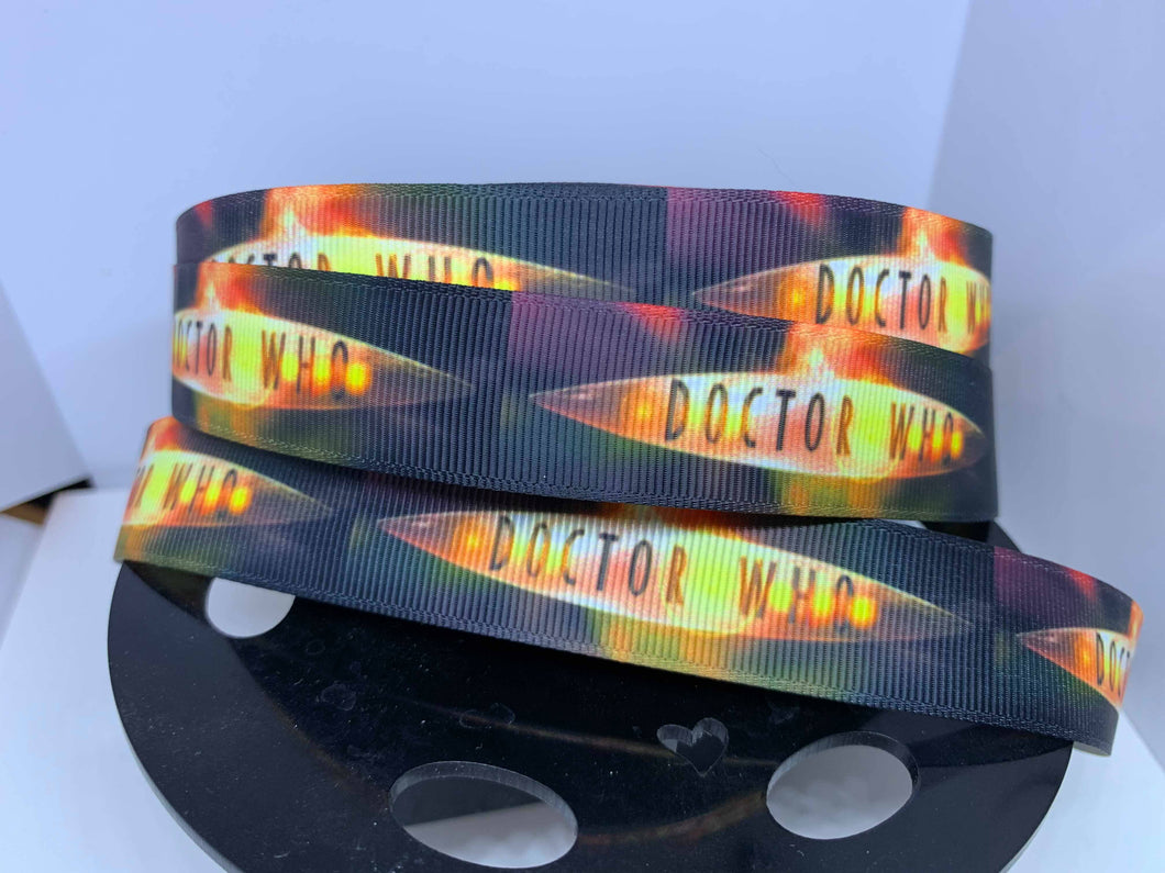 1 yard 1 inch Dr. Who British Blue Police Box Grosgrain Ribbon - Bow Making Doctor Who Whovian Daleck