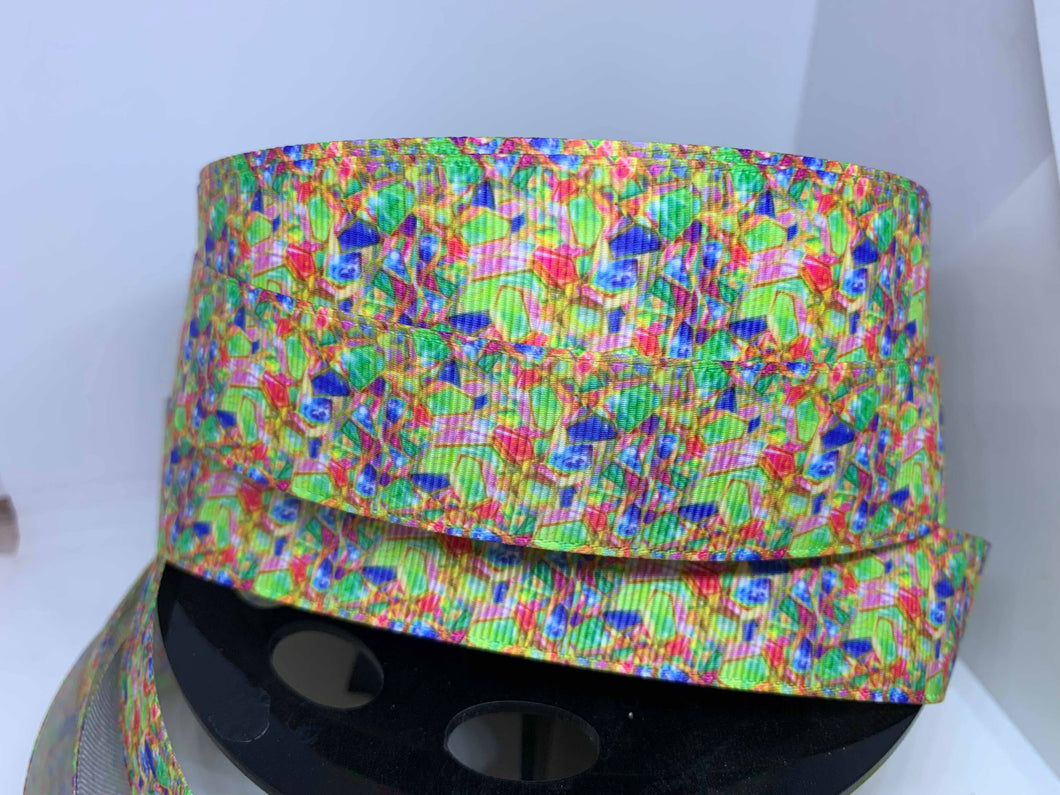 1 yard 1 inch Seven Dwarfs Mine Train Jewel Print Grosgrain Ribbon - Bow Making- Rainbow Jewels