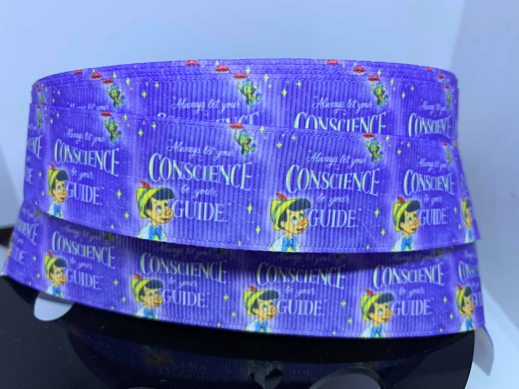 1 yard 1 Inch Disney Classic Movie Pinocchio Jiminy Cricket song Grosgrain Ribbon
