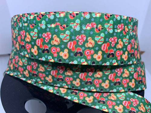 1 yard 1 inch Disney Christmas Mickey Shaped Print Grosgrain Ribbon