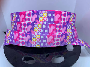 1 yard 7/8" Mickey Pink and Purple Print Grosgrain Ribbon Easter Bowtique