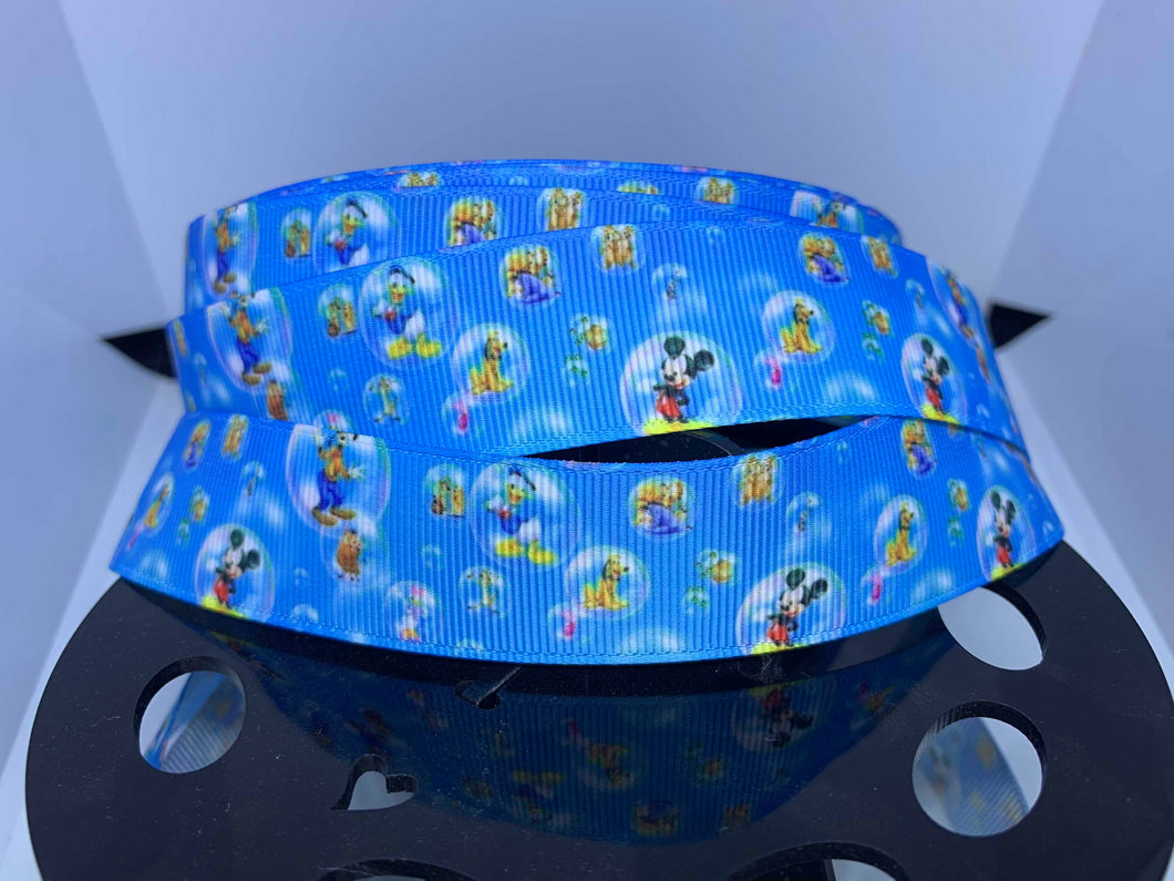 1 Yard 1 inch Disney Characters Bubbles Grosgrain Ribbon Mickey Donald Goofy