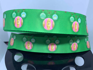 1 yard 7/8" Disney Retro Christmas Bulb Mickey Head Grosgrain Ribbon