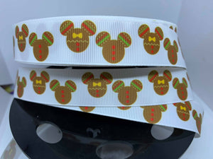 1 Yard 7/8" Disney Christmas Mickey & Minnie Gingerbread Grosgrain Ribbon