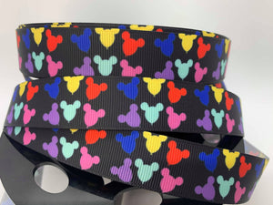 1 yard 7/8" Rainbow Colors Mickey Mouse Balloons Grosgrain Ribbon
