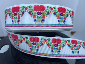 1 yard 1 inch Floral Mexican embroidery Grosgrain Ribbon - Bow Making