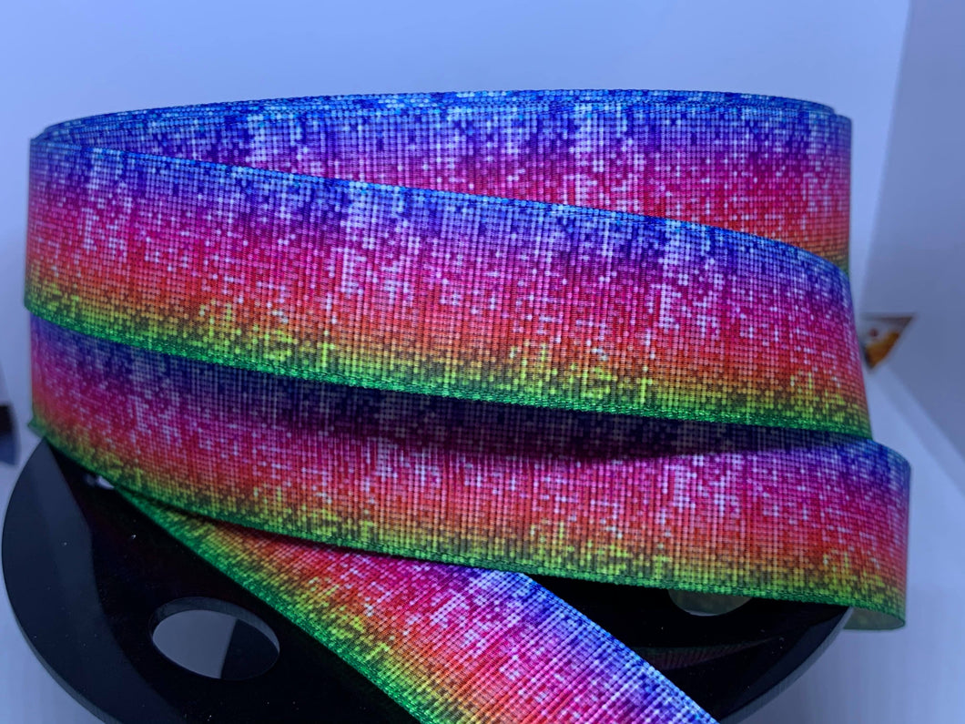 1 yard 1 inch Digital Pixelated Ombre' Bright Rainbow Colors Grosgrain Ribbon