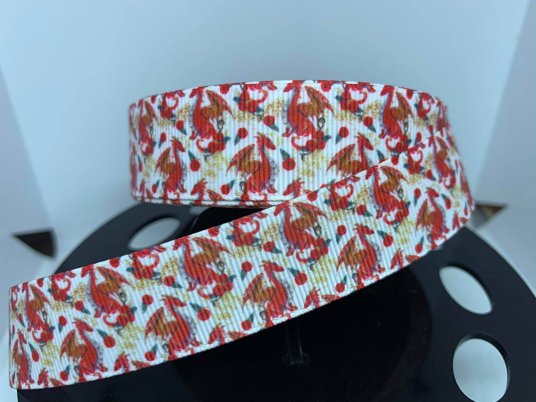 1 yard 7/8” Red Dragon Grosgrain Ribbon