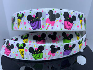 1 yard 7/8" Disney Mickey Mouse Birthday Cupcake Grosgrain Ribbon