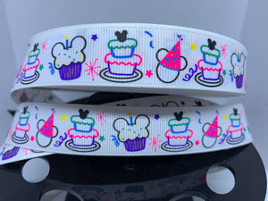 1 yard 7/8" Disney Mickey Mouse Birthday Cake and  Cupcake Grosgrain Ribbon