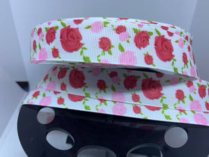 1 yard 7/8" Sleeping Beauty Pink Roses Dooney Inspired Grosgrain Ribbon