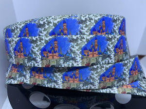 1 Yard 7/8" Ink and Paint Castle Sketch to Color Print Grosgrain Ribbon