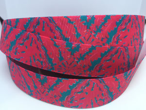 1 yard 7/8" Lilly Pulitzer Inspired  Grosgrain classic coral and teal Palm Leaves