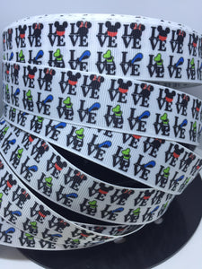 BTY 1 yard 1 inch Disney Mickey Minnie LOVE Grosgrain Ribbon  Bow Making Ribbon Donald  Goofy