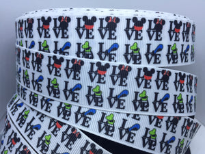 BTY 1 yard 1 inch Disney Mickey Minnie LOVE Grosgrain Ribbon  Bow Making Ribbon Donald  Goofy