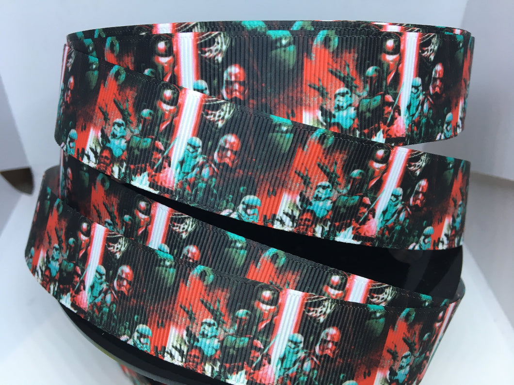 BTY  1 yard 1 inch wars with Star Kylo Ren First Order Grosgrain Ribbon - Comic Bow Making - Cosplay Capt.Phasma Storm Trooper