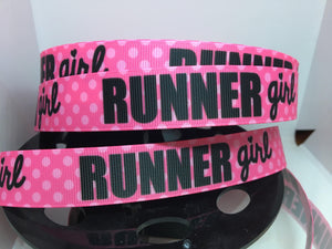 1 yard 7/8" 5k 10k Runner Girl Marathon Grosgrain Ribbon