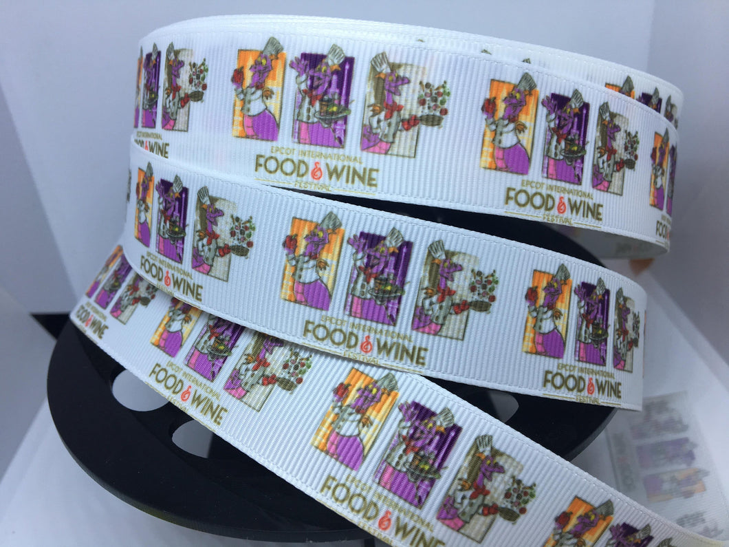 1 yard 1 inch Epcot Food & Wine Festival Figment Grosgrain Ribbon
