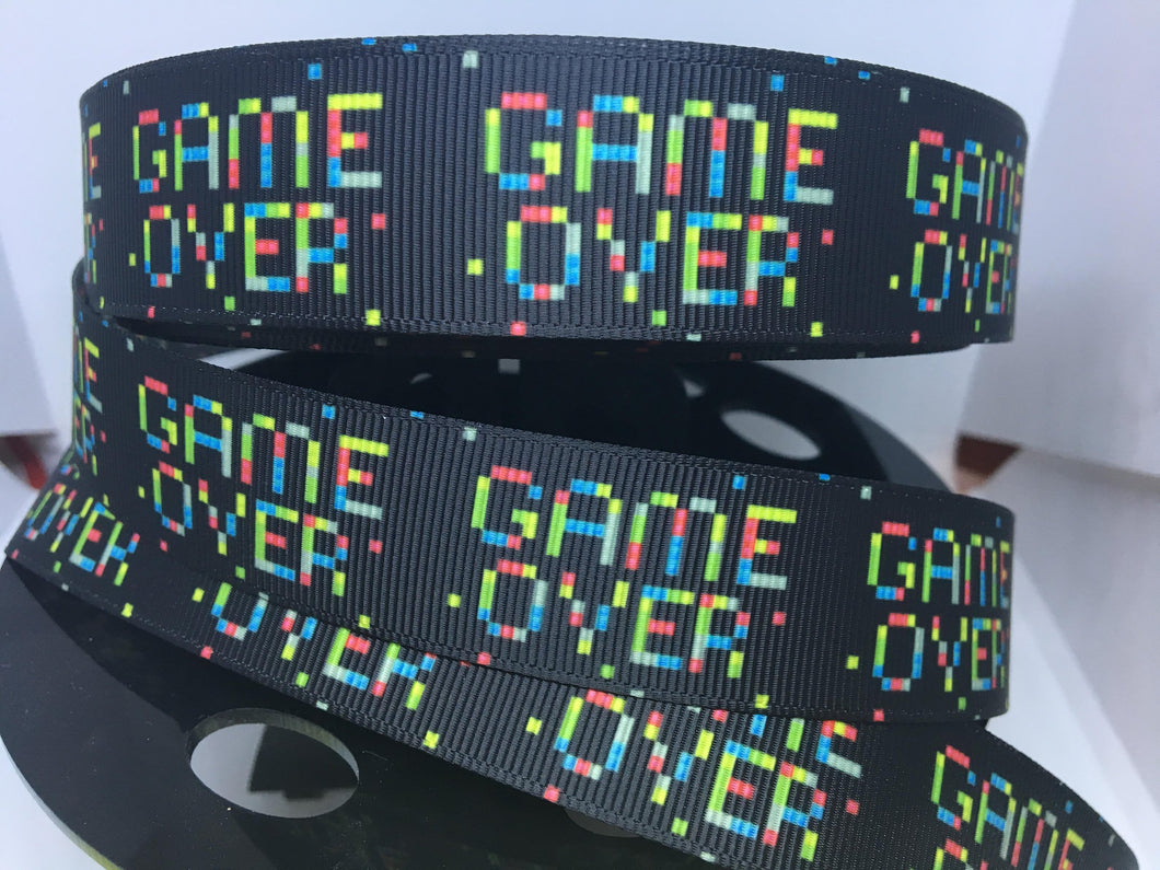 1 yard 1 inch Game Over Video Game  Grosgrain Ribbon