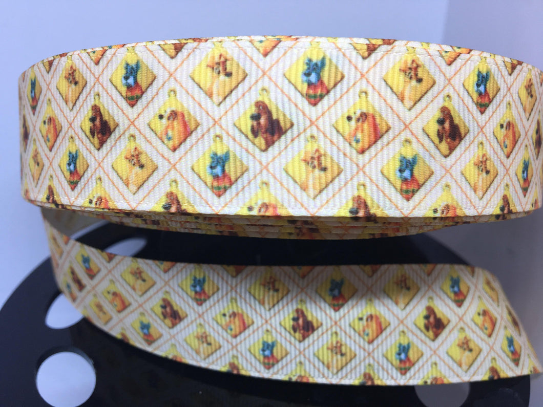 1 yard 1 inch Dooney Lady and the Tramp Dogs 1 inch Grosgrain Ribbon