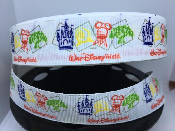 1 yard 1 inch Walt Disney World Park Icons Grosgrain Ribbon Bow Making Ribbon