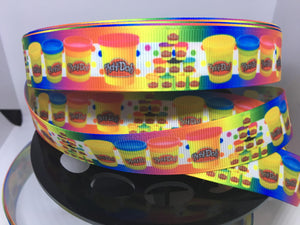 1 yard 7/8" Kids toys Play-Doh Print Grosgrain Ribbon - Comic Bow Making Ribbon - Rainbow Grosgrain