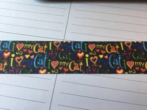 1 yard 7/8' I love my Cat Cats Grosgrain Ribbon - Bow Making Ribbon - Rainbow Print for collars