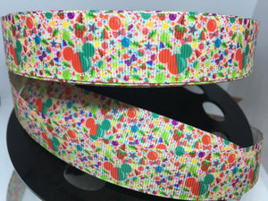 1 yard 7/8" Confetti Colorful Christmas Print Grosgrain Ribbon