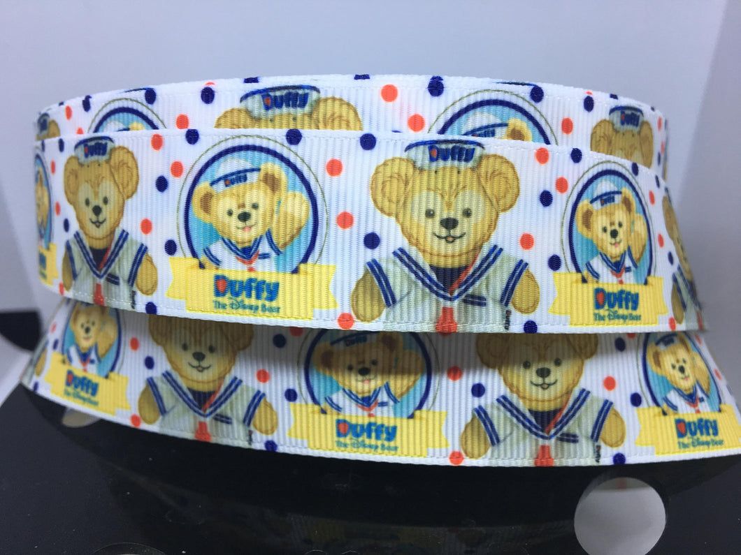 1 yard 1 inch Disney Duffy the Disney Bear Grosgrain Ribbon -  Cartoon Bow making Ribbon Print Duffy the Bear