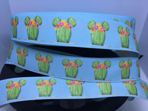 1 yard 7/8" Pretty Mouse Cactus Grosgrain Ribbon
