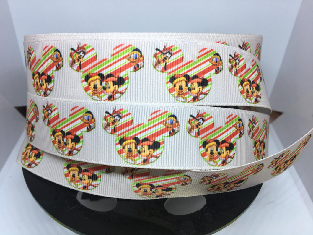 1 yard 1 inch New Christmas in Ears Print Grosgrain Ribbon - DLR Bow Making Donald and Goofy