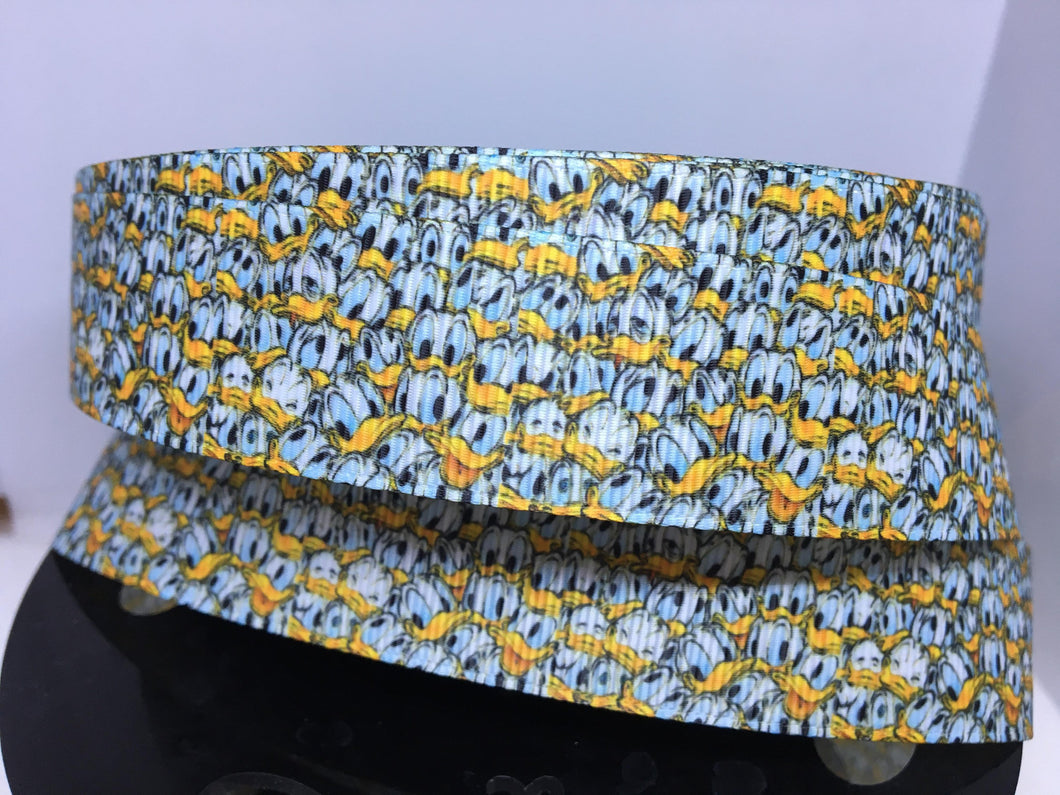 1 yard 1 inch Multi Print Disney Donald Duck collage Bow Blue and white with Red Grosgrain Bow Making Ribbon - Minnie Donald