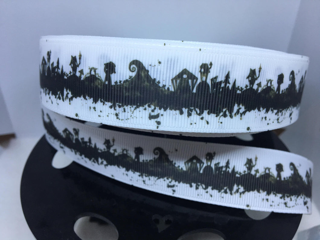 1 yard 1 inch Disney Nightmare Before Christmas Town Panorama Grosgrain Ribbon