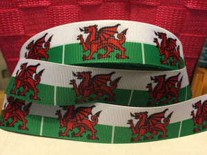 CLEARANCE 1 yard 1 inch British Welsh Country of Wales Flag Grosgrain Ribbon