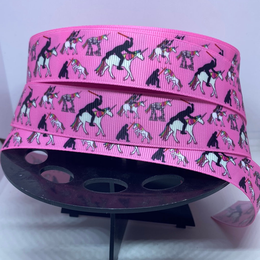 1 yard 1 inch Darth Vader on Unicorns Star Wars Inspired Grosgrain Ribbon  AT-AT Boba Fett on a Unicorn
